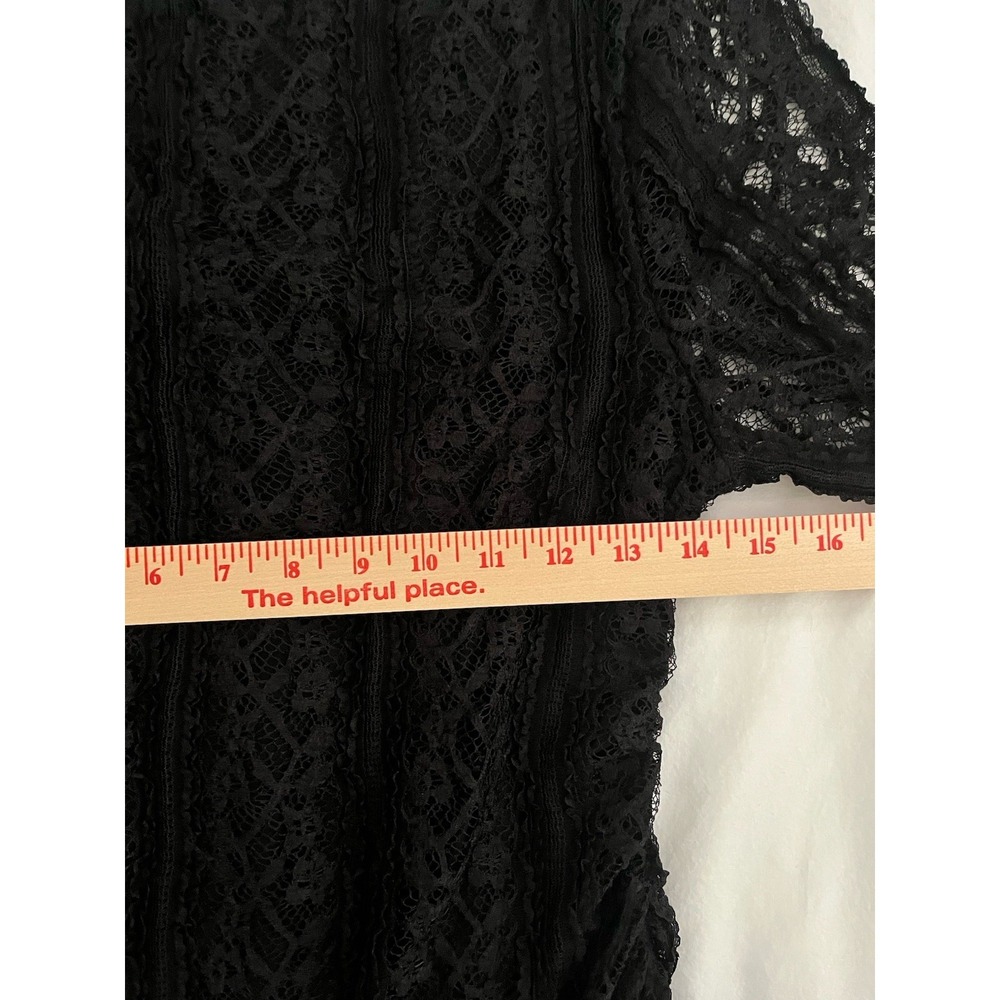 Free People Black Lace Mini Dress Ruffle Hem Long Sleeve Boho Romantic XL New - Picture 8 of 8